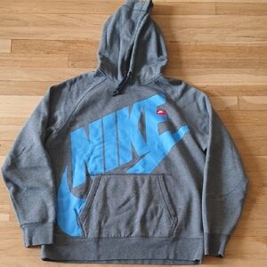Nike Men's Gray Hoodie with Blue Logo